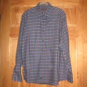 Massimo Dutti Blue/Orange Check Button Down Long Sleeve Shirt